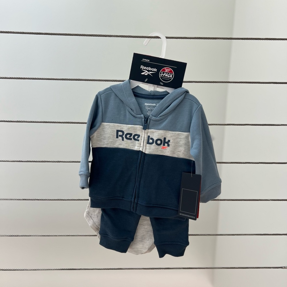 Reebok 6-9M Hoodie Outfit Set in Blue and Gray